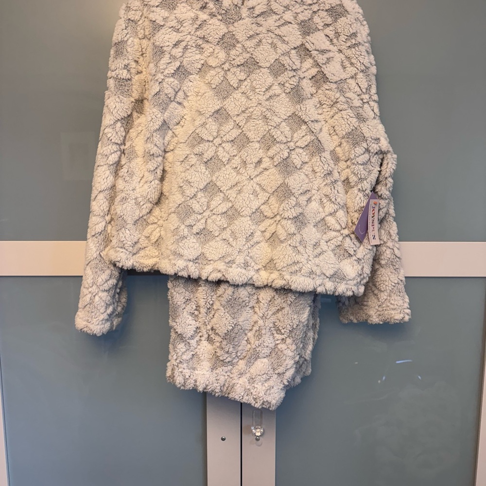 Soft Plush Kids Pajama Set in Cream